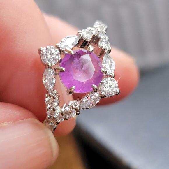 Elegant Rhodium-Plated Size 9 Ring with Simulated Amethyst and Clear Stones - Picture 10 of 12